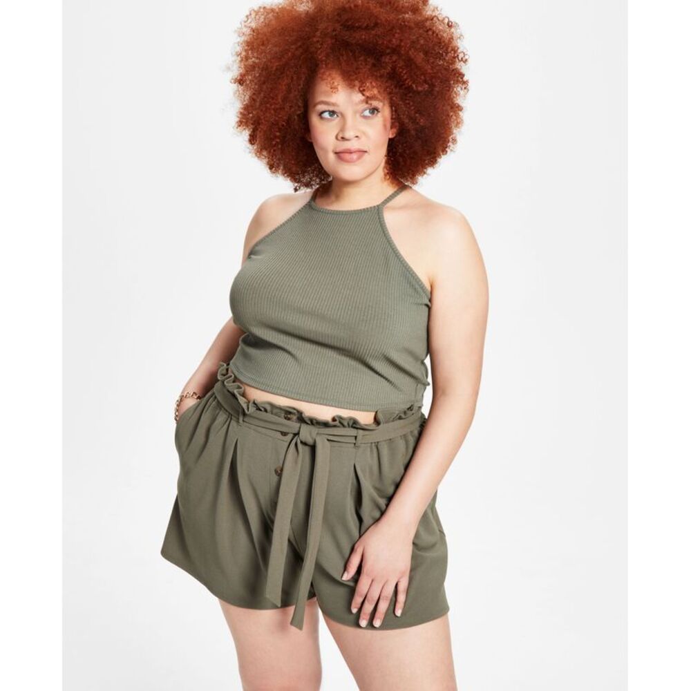 Bar III Trendy Plus Size Ribbed Halter Tank Top
